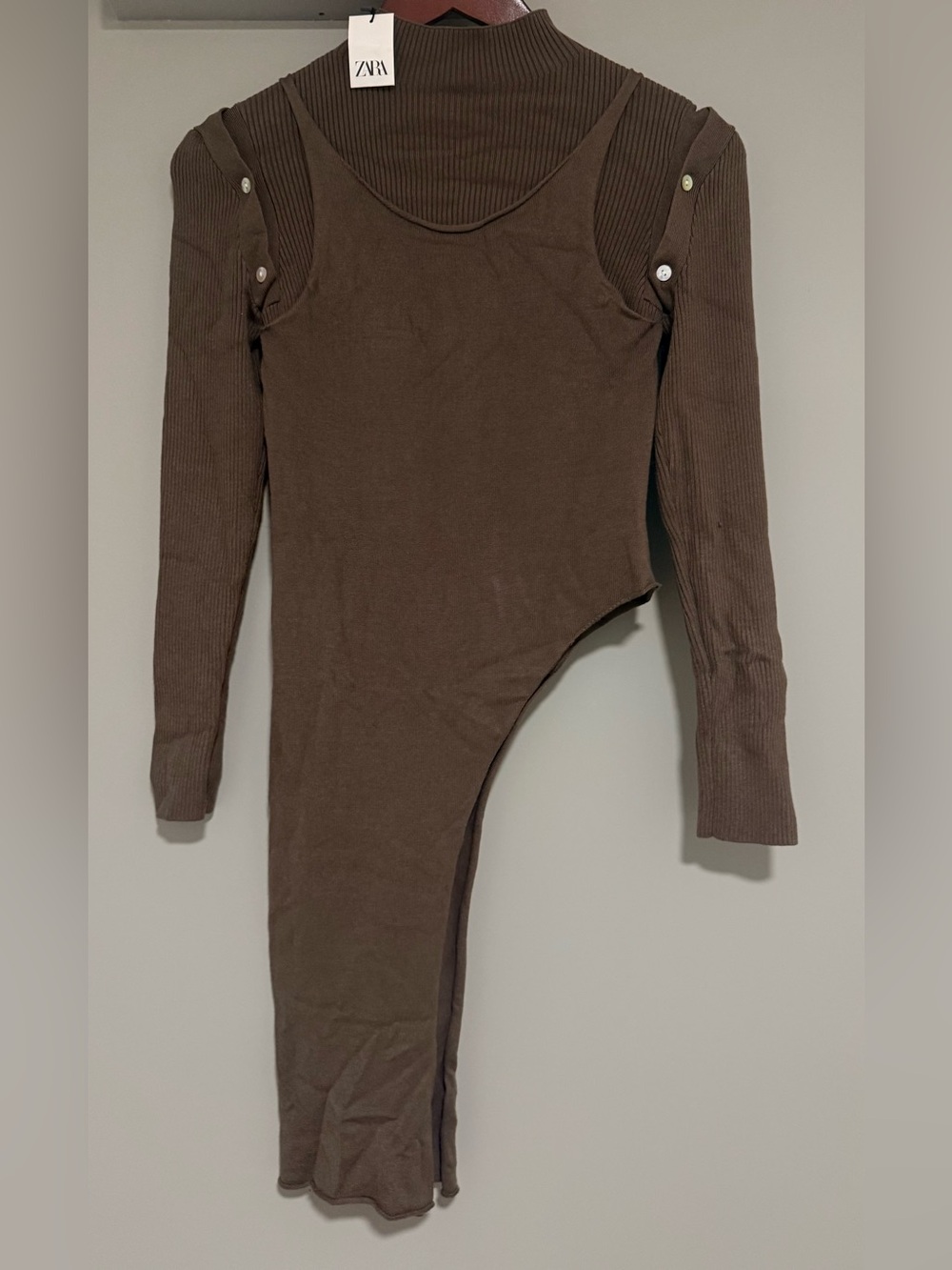 ZARA Asymmetric Long Sleeve turtleneck sweater.Brown.  S